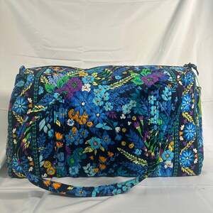 Vera Bradley Large Quilted Duffle Bag Navy Blue Floral "Midnight Blue"